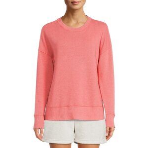 MPG Coral Blossom Cozy Fleece Relaxed Pullover Crewneck Sweatshirt Womens Size L